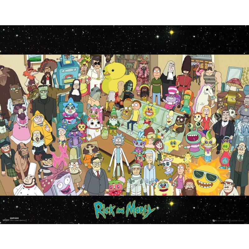 Rick and Morty, Cast Mini Poster, Wood, Multi-Colour, 65 x 3.5 x 3.5 cm