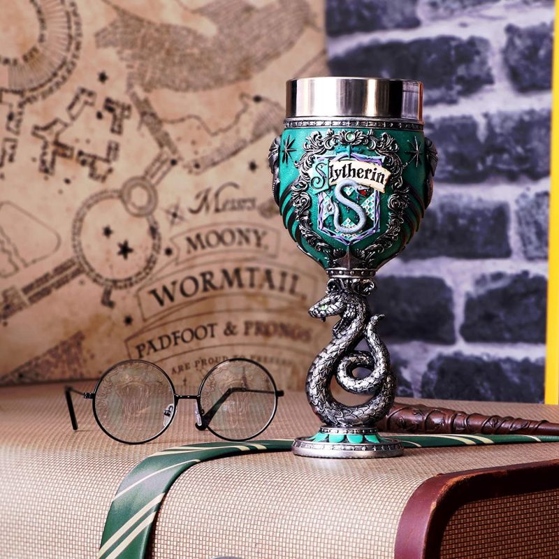 Harry Potter Slytherin Hogwarts House Collectable Goblet, Green Silver, 19.5cm