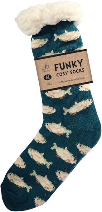 Funky Cosy Sherpa Socks - Country Fishing - Size 6-11