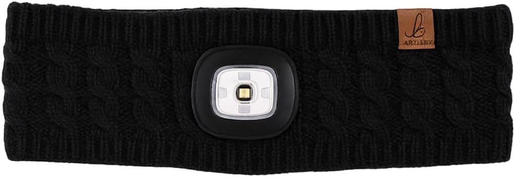 Bartleby Womens LED Torch Headband Light Hands-Free Fleece Lined Cableknit (Black)
