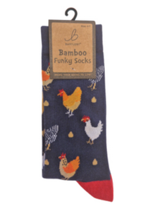 Ladies Funky Bamboo Socks - Colourful Chickens