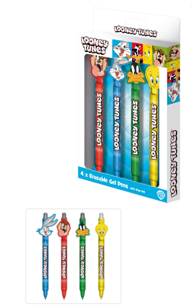 LOONEY TUNES (CHARACTERS) 4PK ERASABLE GEL PENS