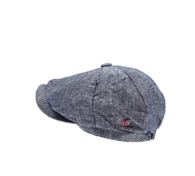 Carlyle - Linen Newsboy Cap - Herringbone Blue - UNION JACK Lining