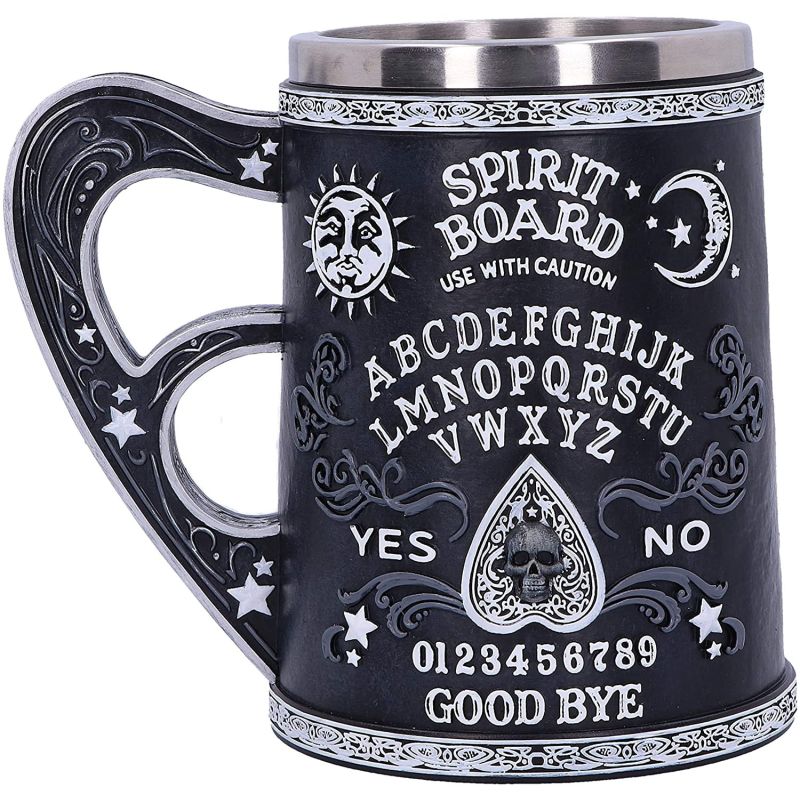 Black and White Spirit Board Tankard Mug, Resin w/stainless steel insert, 14.5cm