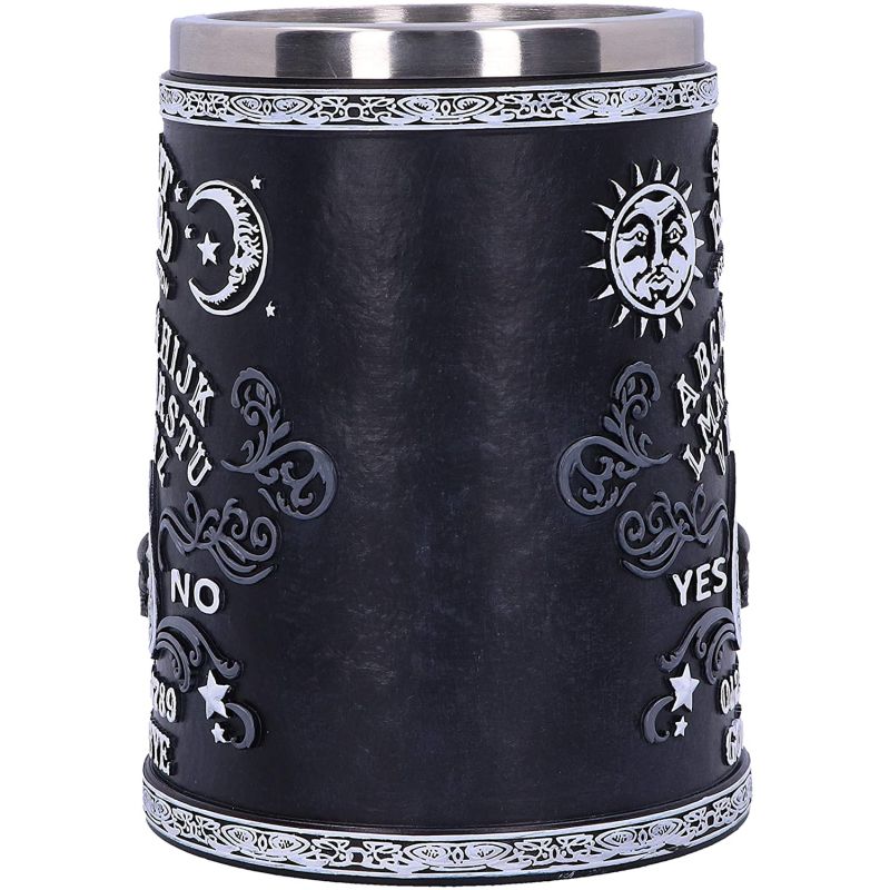 Black and White Spirit Board Tankard Mug, Resin w/stainless steel insert, 14.5cm