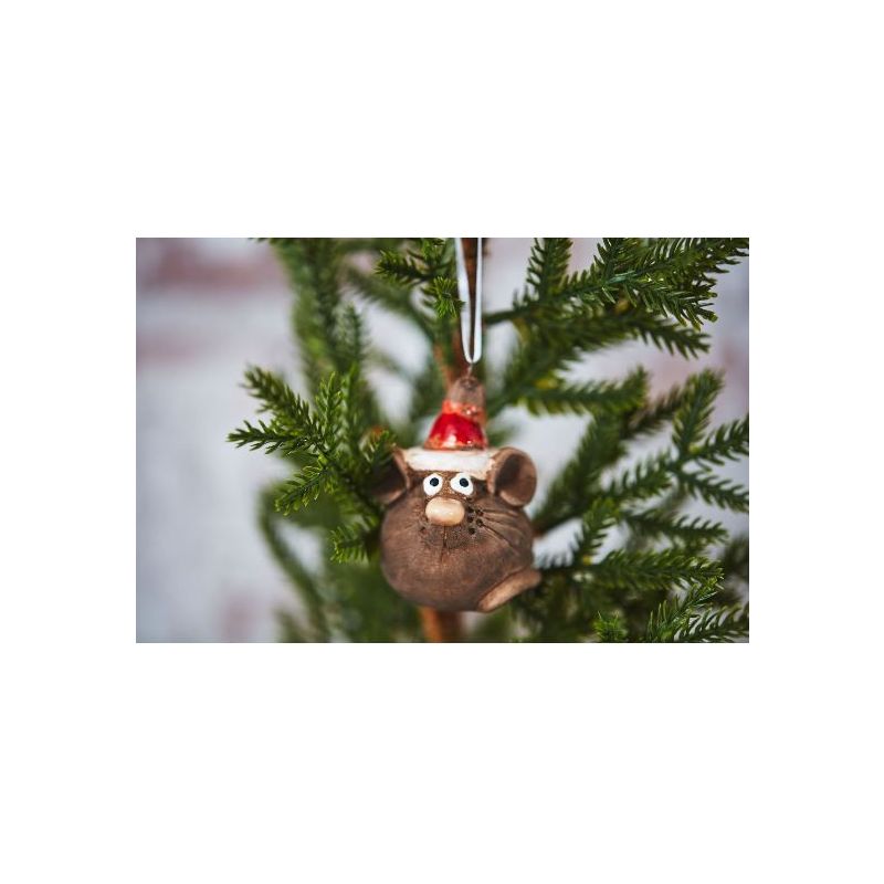 Mouse in Christmas Hat Bauble Decoration