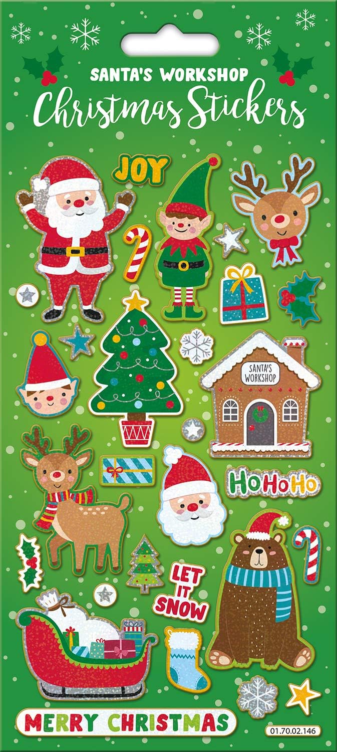 Santa's Workshop Sparkly Reusable Christmas Stickers