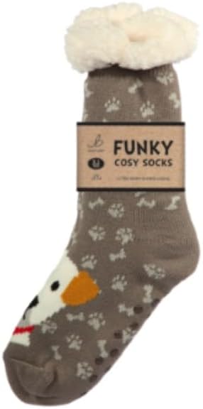 Funky Cosy Sherpa Thermal Socks - Playful Puppies Design - Size 4-8