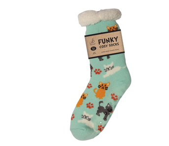 Ladies Sherpa Socks - Crazy Cats
