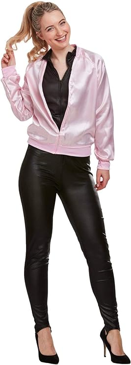 Adult Ladies Polysatin 1950's Pink Womens Jacket Rock N Roll Fancy Dress [One Size]