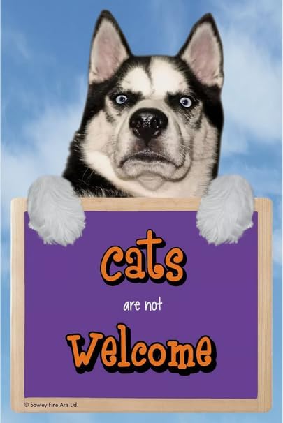 CATS ARE NOT WELCOME sign Siberian Husky  Hang-up