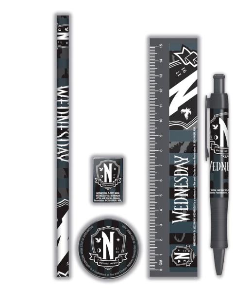 Wednesday Stationery Set - Pen, Pencil, Ruler, Eraser