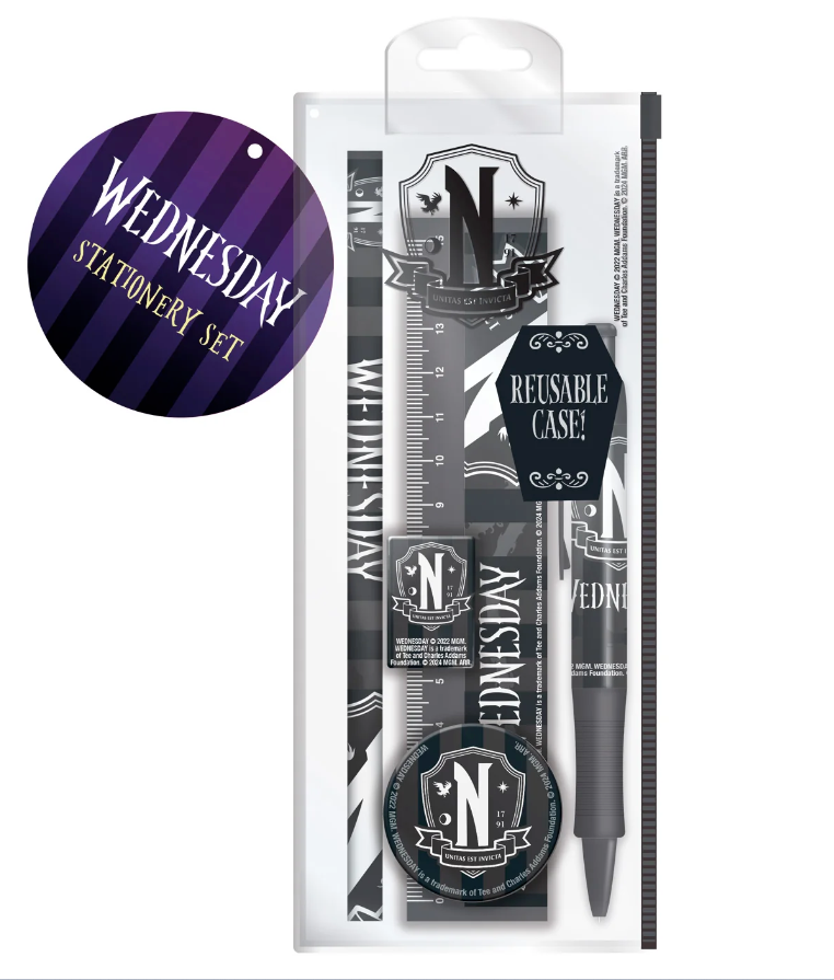 Wednesday Stationery Set - Pen, Pencil, Ruler, Eraser